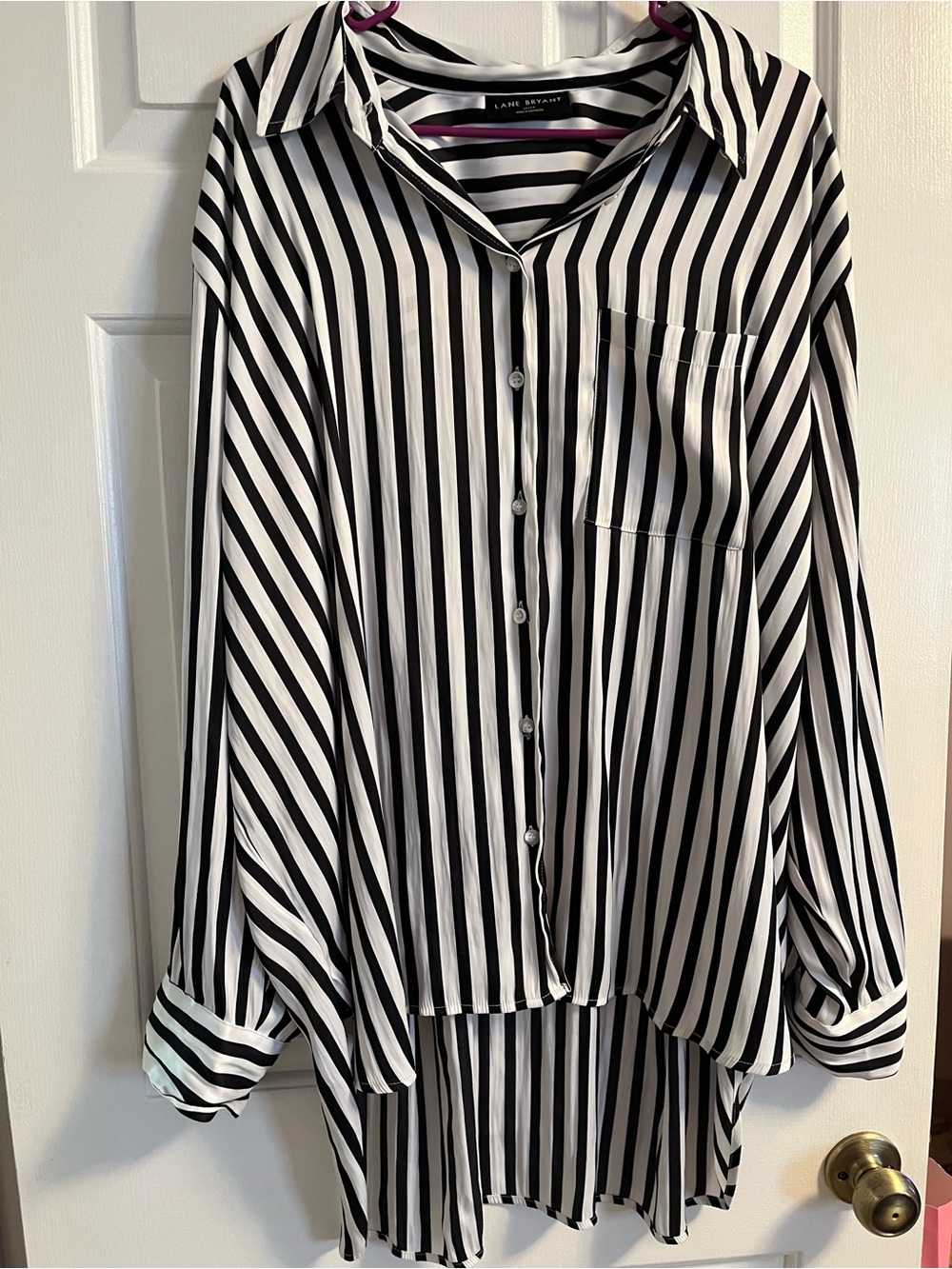 Lane Bryant Black and White Vertical Stripe Button-Down Blouse